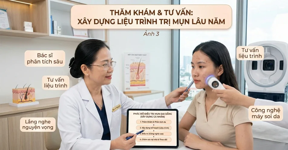 thăm khám xây dựng liệu trình trị mụn lâu năm